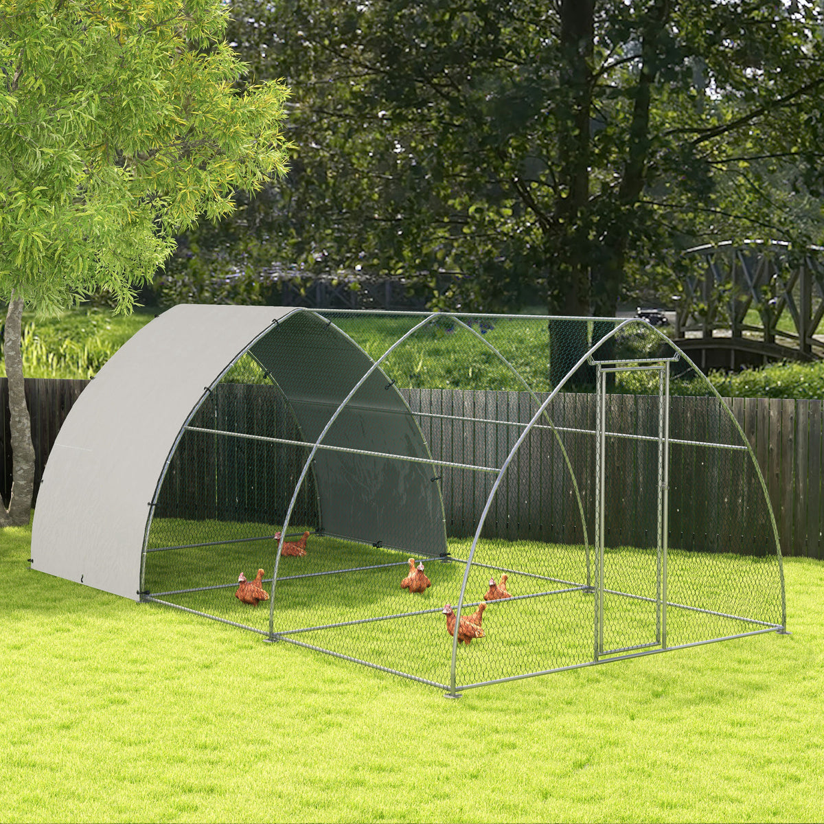Galinheiro para Exterior 304x560x220 cm Galinheiro para Galinhas de Aço Galvanizado Cobertura em Tecido Oxford Resistente aos Raios UV e Impermeável para Pátio Prata — foto 2