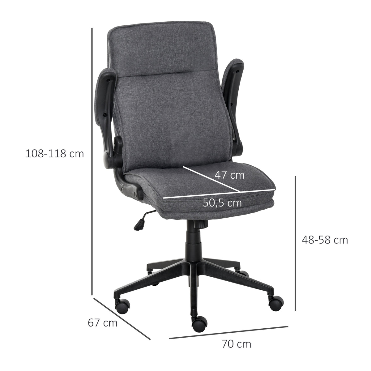 Cadeira de escritório ergonômica 360 ° giratória com função de inclinação Apoios de braço acolchoados e ajustáveis ​​em altura para casa e escritório 67x70x108-118 cm Cinza — foto 3