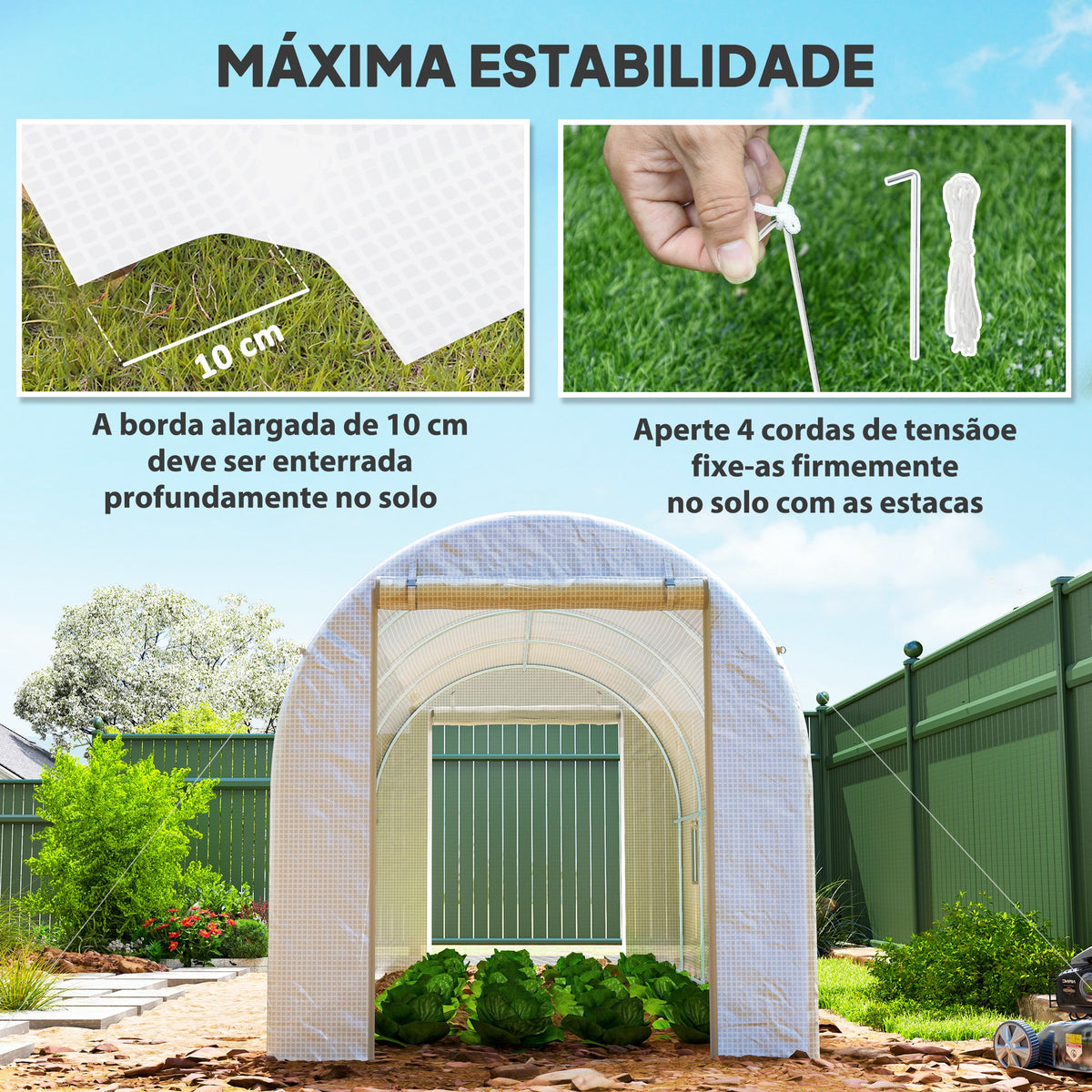 Estufa tipo Túnel 500x200x205 cm Estufa de Jardim com Porta Enrolável e 8 Janelas Cobertura de PE 140 g/m² Estrutura de Metal para Cultivo de Plantas Verduras Branco — foto 5