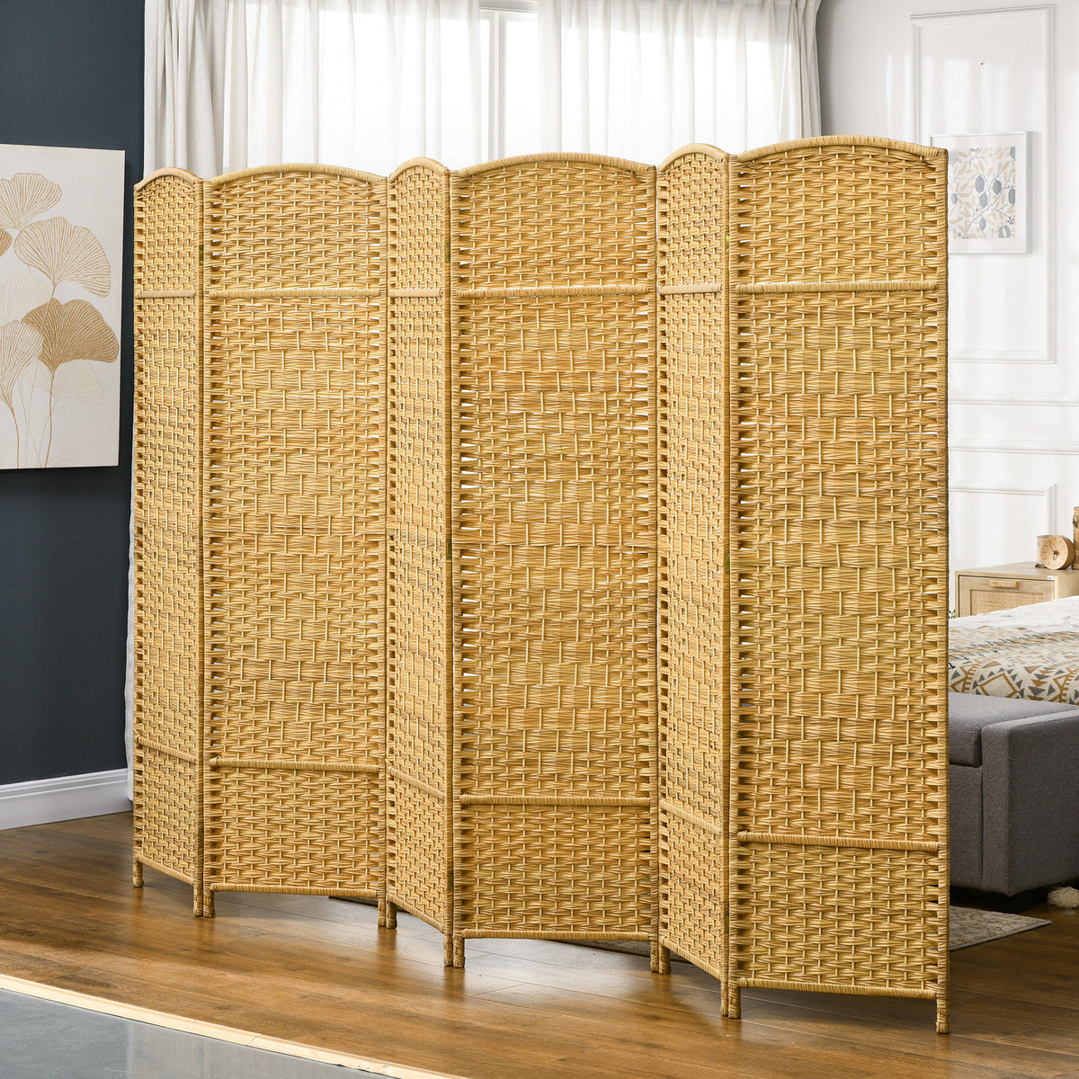 Biombo Dobrável de 6 Painéis Divisor de Ambientes 270x180 cm Ecrã de Privacidade de Polipropileno para Escritório Quarto Madeira — foto 2