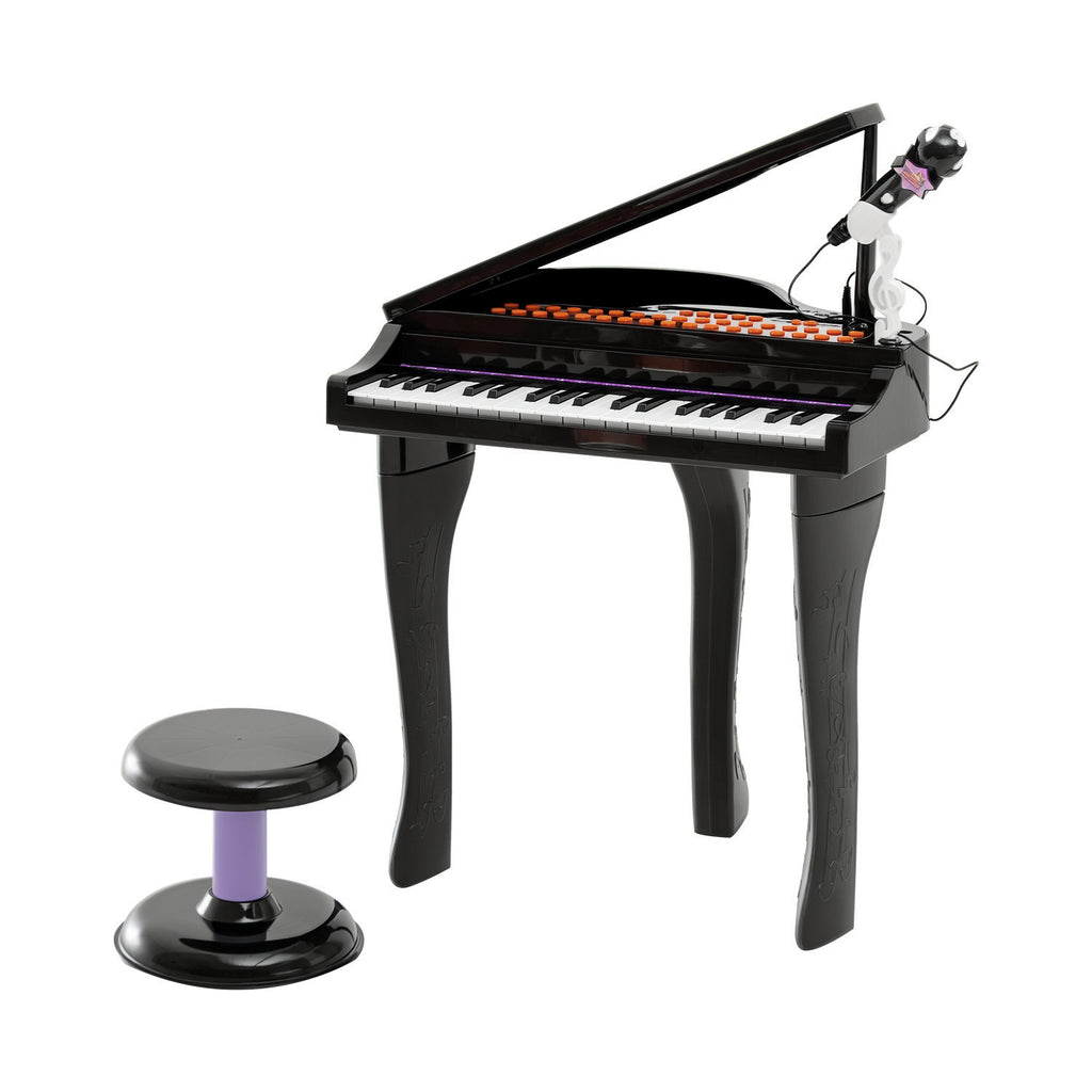 Piano para Crianças com 37 Teclas Piano Infantil com Microfone Banco Luzes 22 Músicas e Entrada para MP3 e USB 48x39x69 cm Preto — foto 1
