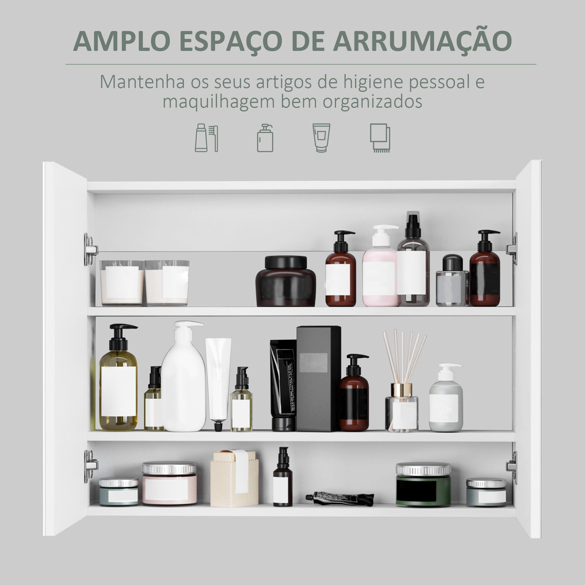 Armário Casa de Banho com Espelho Armário de Parede para Casa de Banho com 2 Portas 3 Prateleiras Internas Estilo Moderno 80x15x60 cm Roxo Claro — foto 4