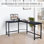 Secretária de Canto Mesa de Computador em Forma de L com Estrutura de Aço 168x120x75cm Preto — foto 4