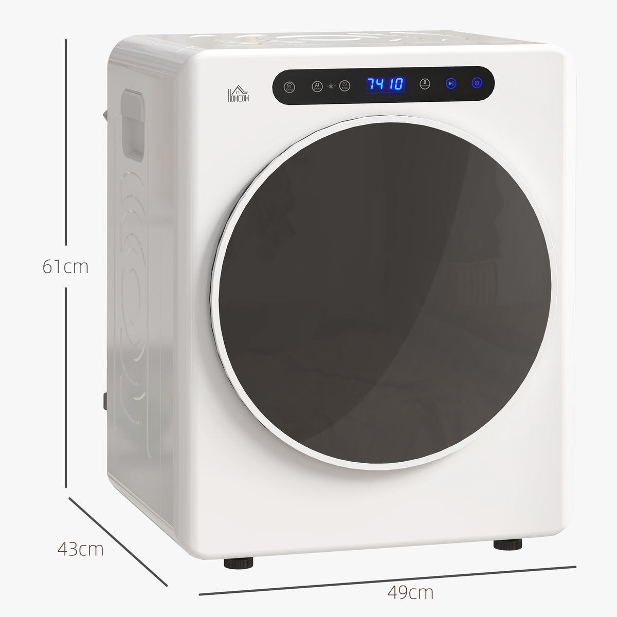 Máquina de Secar por Evacuação 3 KG Secadora de Roupa 1000W Função Antirrugas Função Esterilizar Temporizador Ecrã LED Tátil Tambor Aço Inoxidável 49x43x61 cm Branco — foto 3