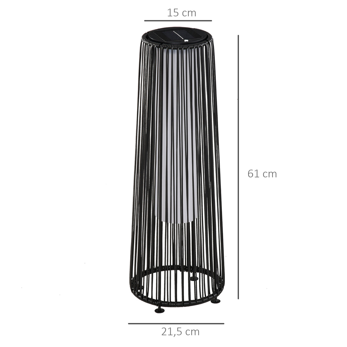 Candeeiro Solar de Vime de Energia Solar com LED 1,5 W Interruptor de Controle Automático de Luz Decoração Exterior Ø21,5x61cm Preto — foto 3