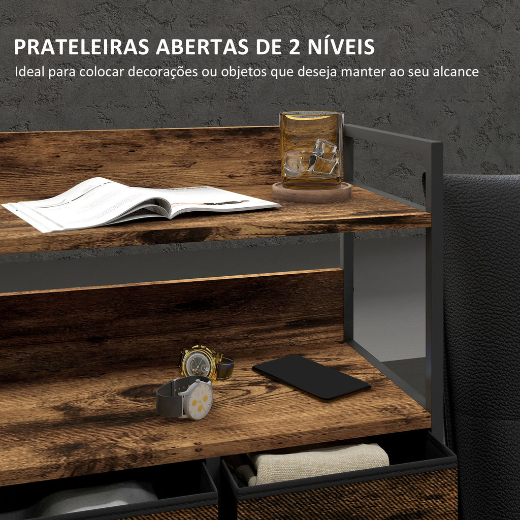 Cómoda para Dormitório Cómoda com 7 Gavetas Dobráveis Prateleiras Abertas e Estrutura de Aço Cómoda Estreito para Sala Entrada 79x29x101 cm Castanho Rústico — foto 5