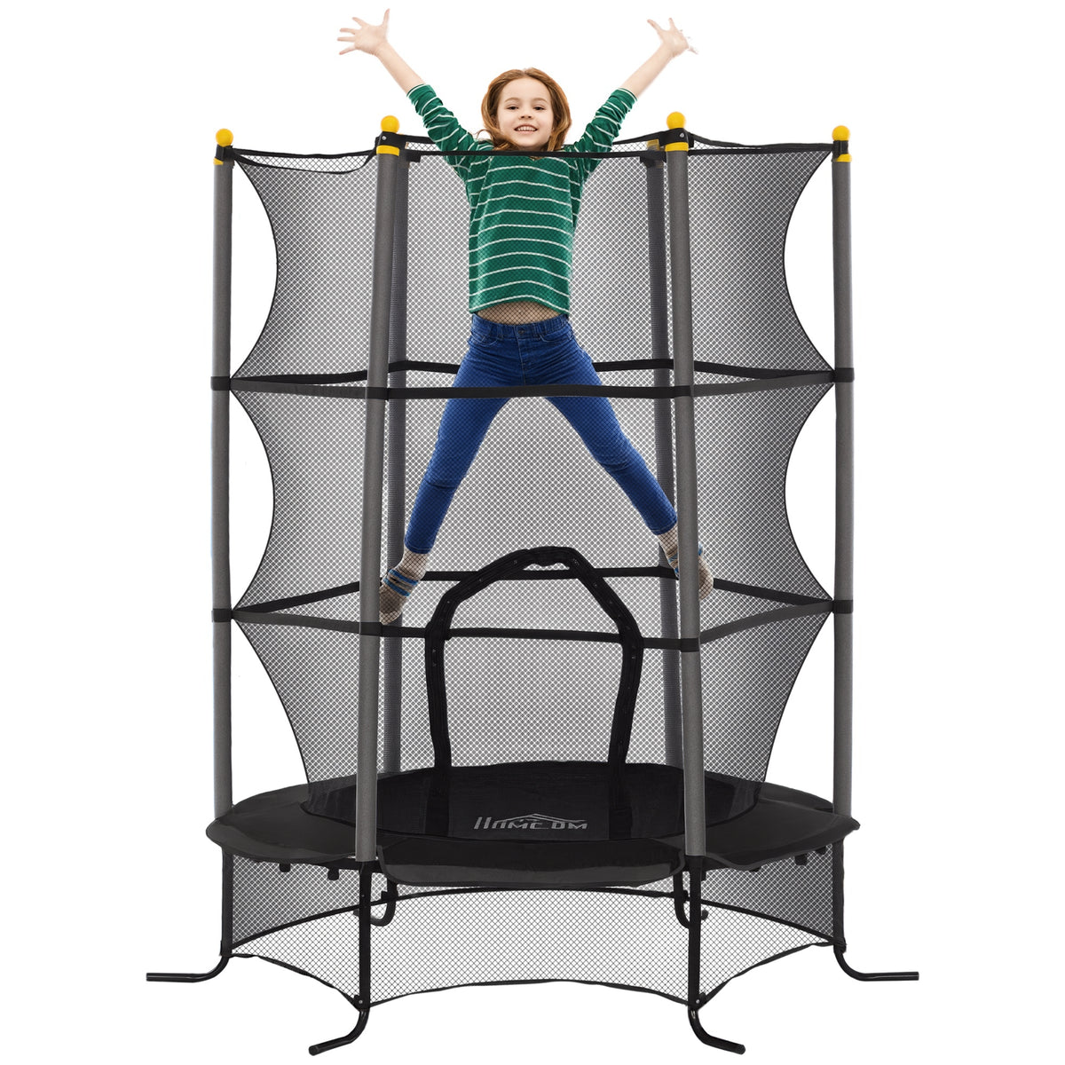 Trampolim para Crianças acima de 3 Anos Cama Elástica Infantil com Rede de Segurança e Estrutura de Aço para Interiores e Exteriores Carga 50 kg Ø163x190 cm Preto — foto 1