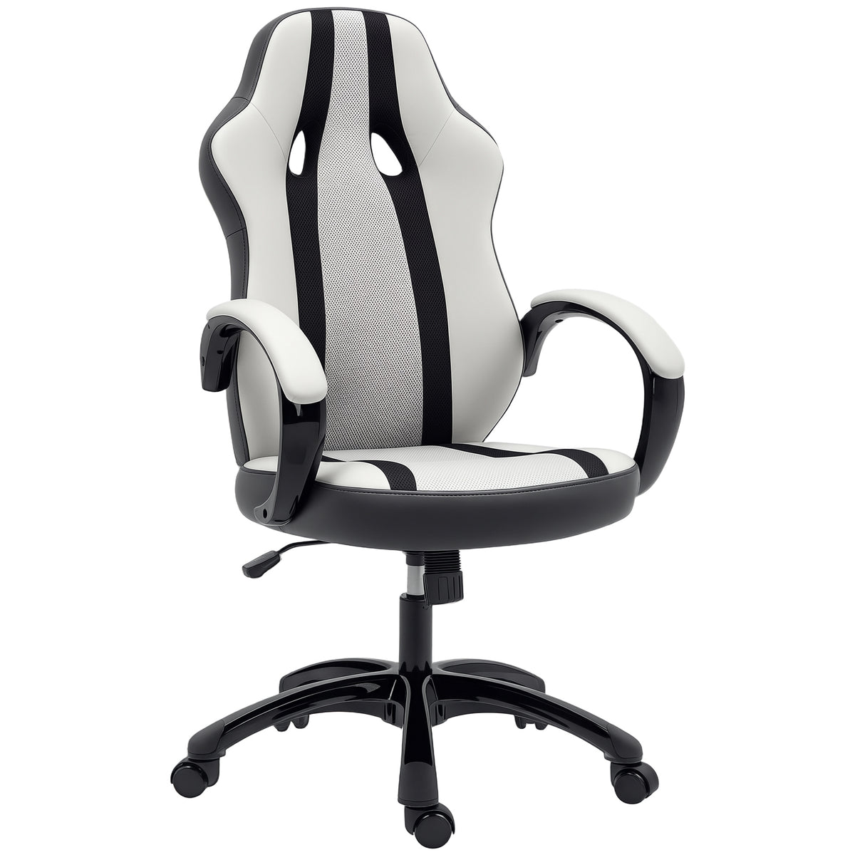 Cadeira Gaming em PU e Malha Transpirável Cadeira Gamer com Altura Ajustável e Suporte Lombar para Casa Escritório 61x63x111-120,5 cm Cinzento — foto 1