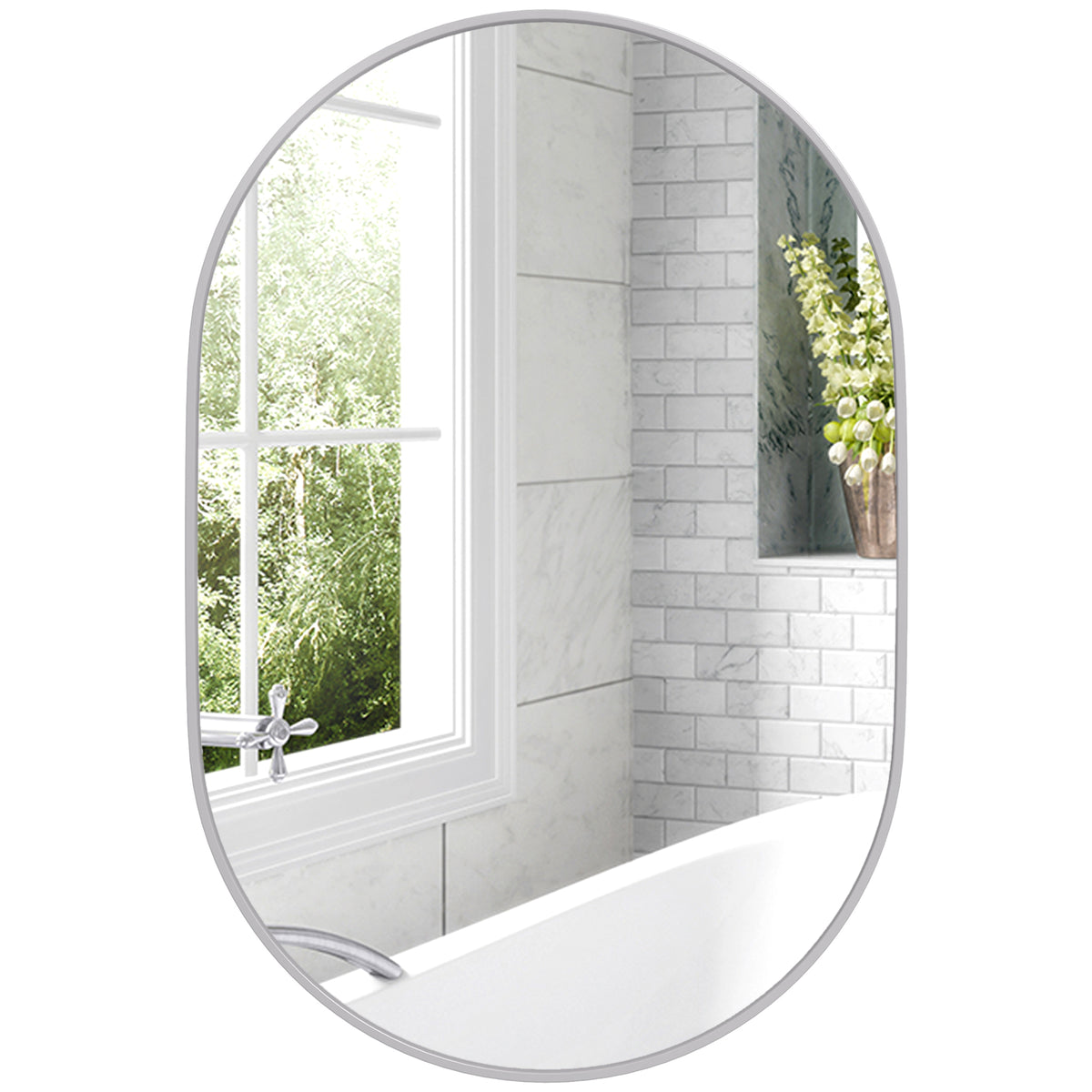 Espelho Casa de Banho 60x90 cm Espelho Decorativo de Parede com Estrutura de Alumínio para Sala de Estar Entrada Corredor Horizontal ou Vertical Prata — foto 1