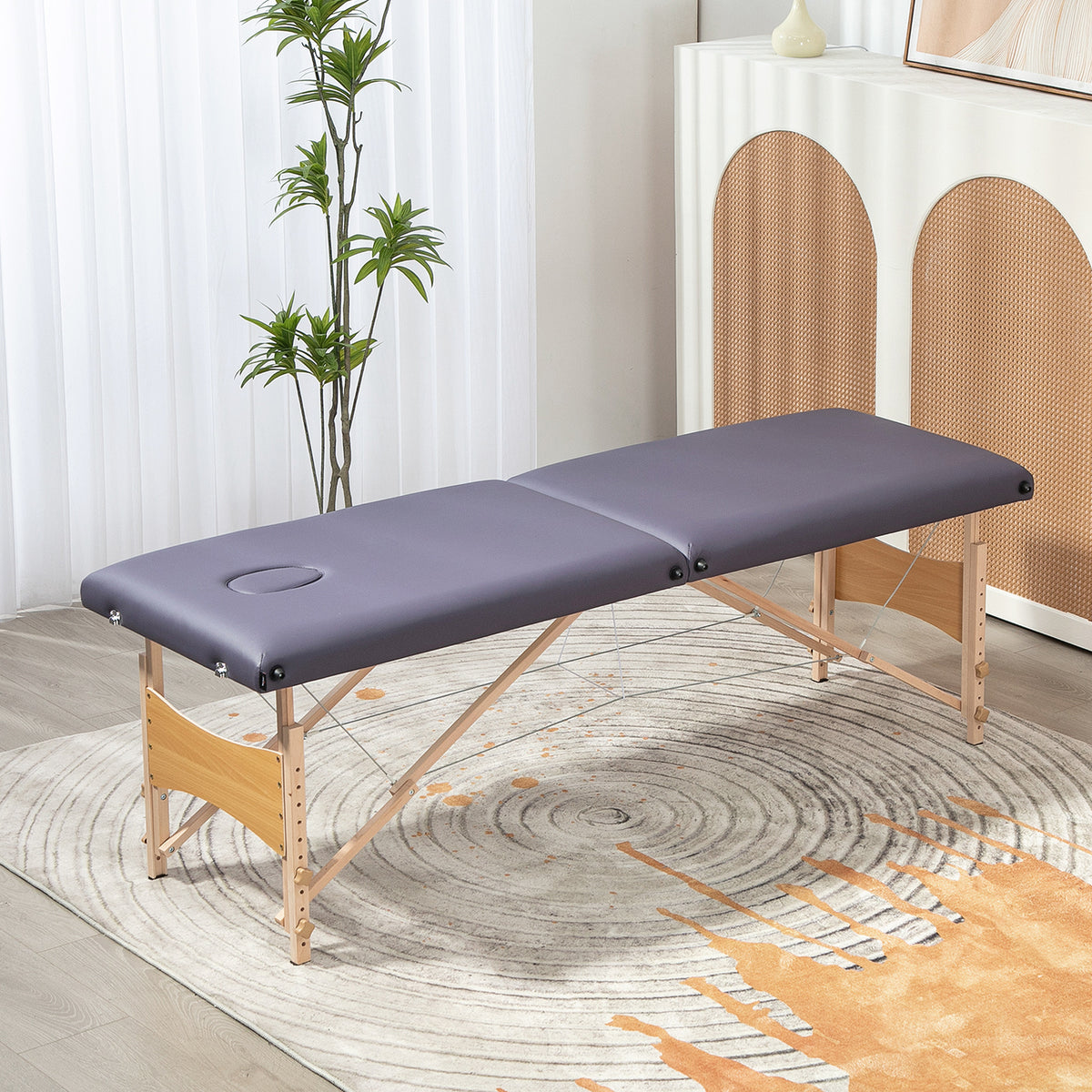 Marquesa de Massagem Dobrável Mesa de Massagem Portátil com Apoio de Cabeça Estrutura de Madeira Marquesa Fisioterapia com Altura Regulável e Bolsa de Transporte 186x60x61-87 cm Roxo — foto 2