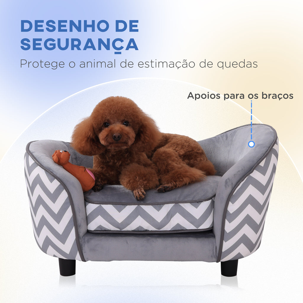 Sofá para animais de estimação Sofá acolchoado de madeira para cães e gatos com almofadas grossas e bolso de armazenamento 68,5x40,5x40,5 cm cinza — foto 4
