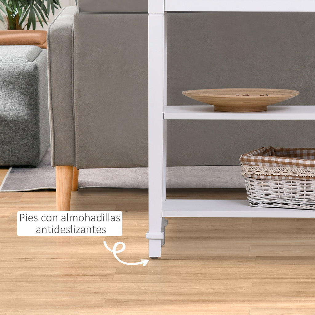 Mesa Consola Estilo Rétro Consola para Sala de Estar Corredor com 2 Prateleiras e 1 Gaveta 75,6x27,5x80,5 cm Branco e Madeira — foto 7
