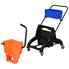 Balde para esfregona comercial Balde para esfregona com escorredor de baixa pressão 26L Capacidade com 4 rodas silenciosas Baldes separados duplos 78x45x95cm Laranja e azul — foto 8