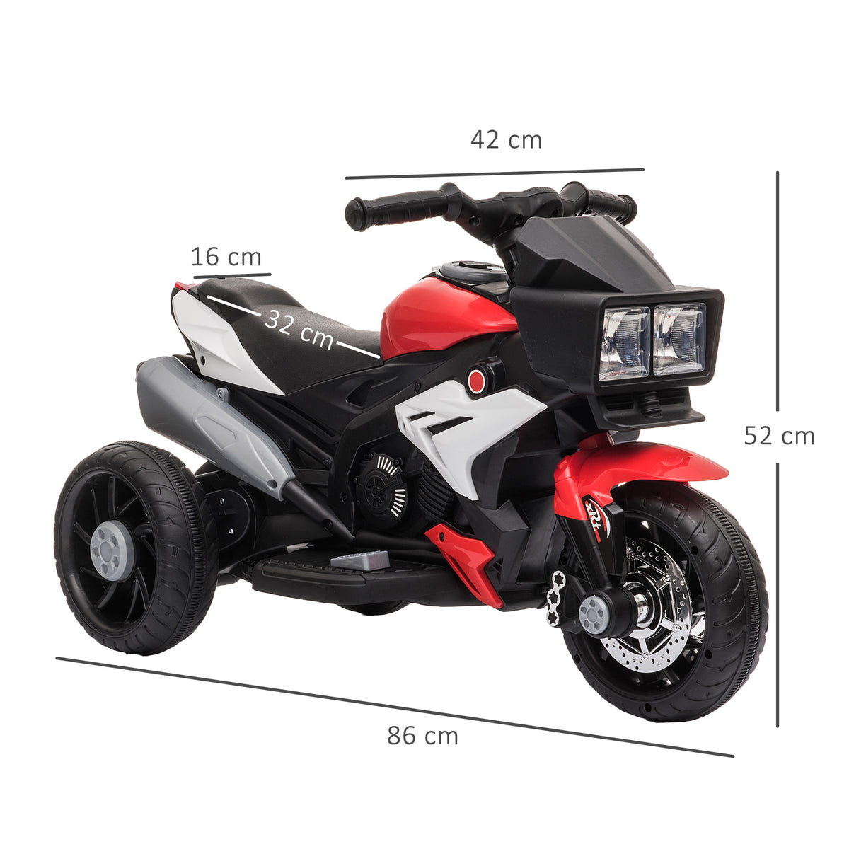 Motocicleta Elétrica Infantil com 3 Rodas para Crianças acima de 3 anos Triciclo com Pedal para Crianças Bateria 6V com Luzes Música Pneus Largos 86x42x52cm Vermelho — foto 3