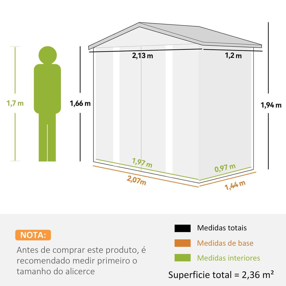 Abrigo de Jardim Exterior 2,36m² 213x120x194 cm Abrigo de Exterior com Base Reforçada (Piso NÃO Incluído) Portas de Correr Duplas Fechadura Janelas Madeira e Marrom — foto 3