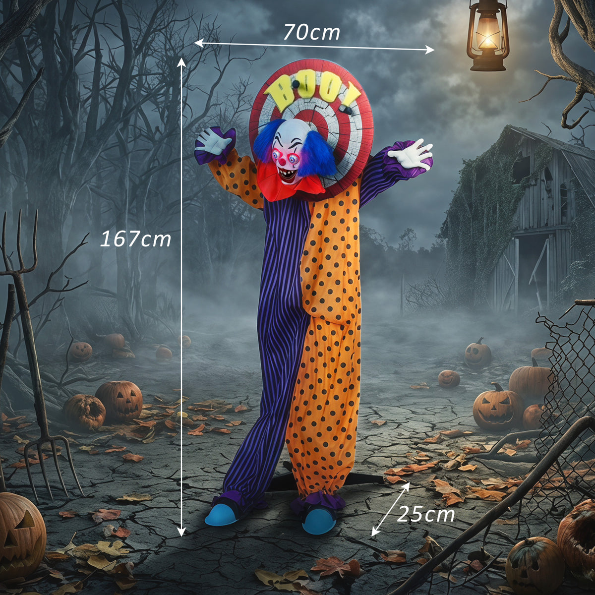 Decoração de Palhaço Animado de Halloween 167 cm em Tamanho Real com Ativação por Som e Toque — foto 2