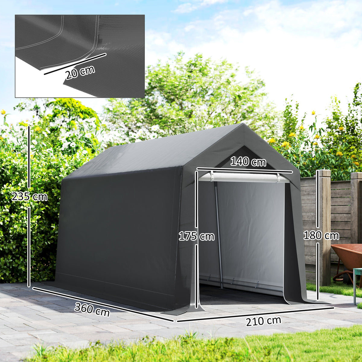 Tenda de jardim resistente às intempéries, resistente aos UV, janela de ventilação, estrutura de aço, 210x360x235 cm, cinza escuro — foto 2