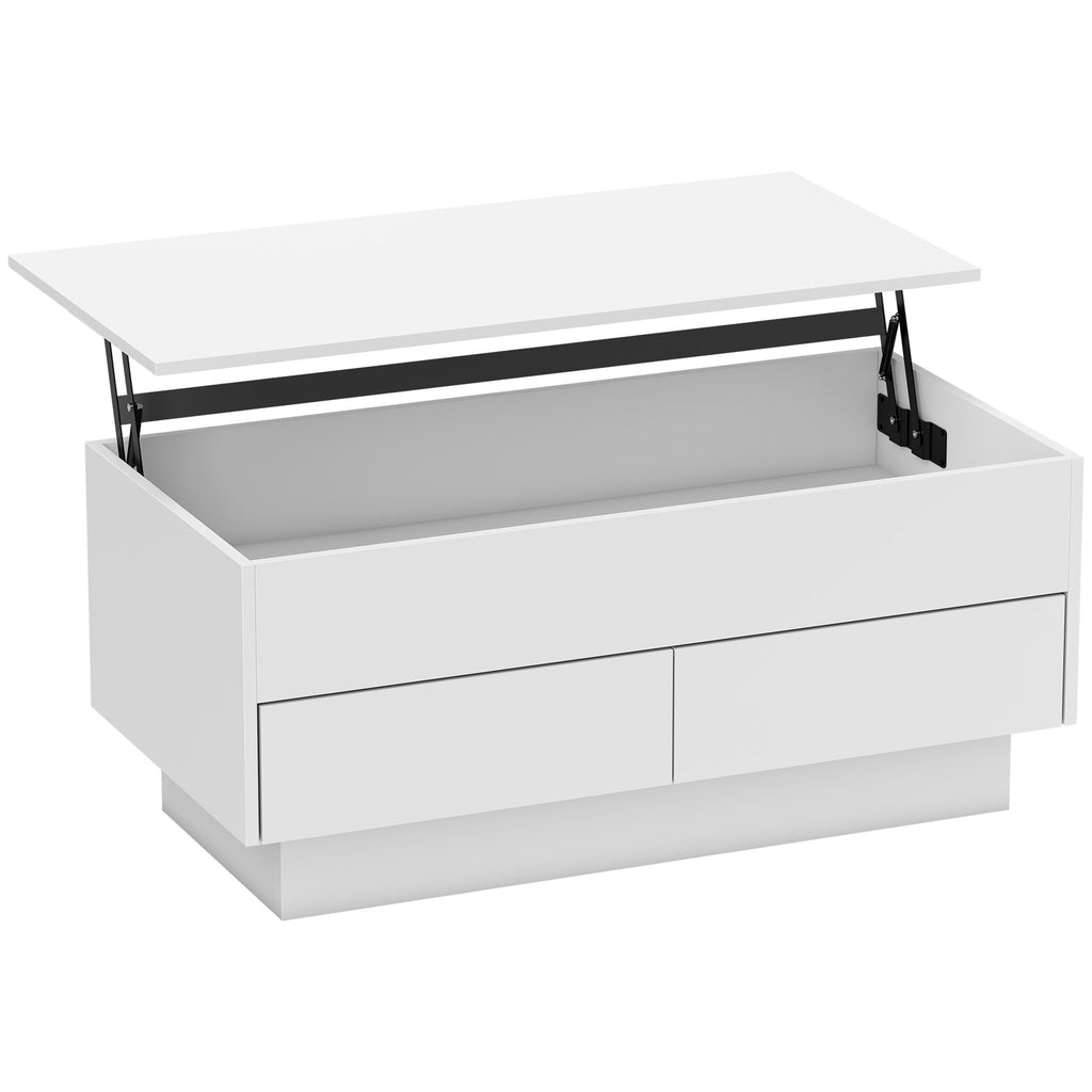 Mesa de Centro Elevável Mesa de Sala com Compartimento Oculto e 2 Gavetas 100x50x44 cm Branco — foto 1