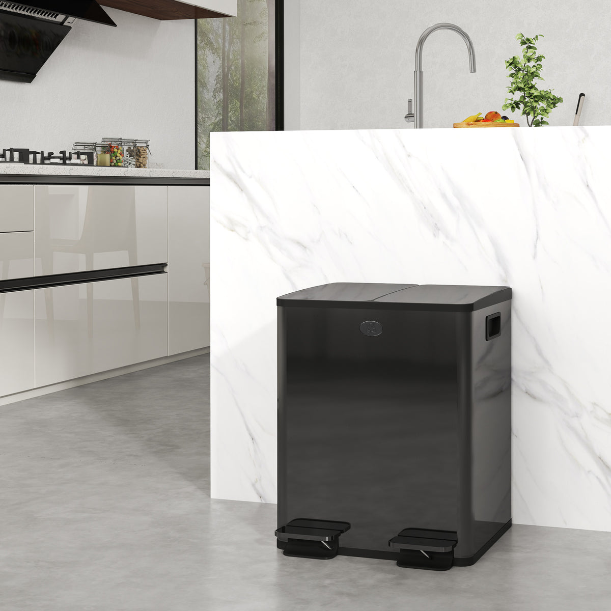 Lixeira dupla 2 x 20 L, abertura por pedal, fácil de limpar, aço inoxidável, plástico, Preto — imagem 3