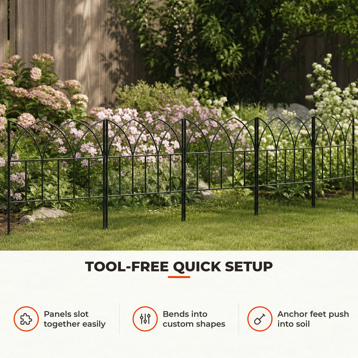 Cercas de Jardim 205x45,5 cm Conjunto de 5 Cercas Decorativas para Jardim de Metal Combinação Livre Barreira para Animais para Terraço Pátio Relva Preto — Utilização | How to use
