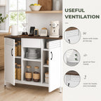 Aparador de 2 Portas com Orifícios Aparador de Sala com 2 Compartimentos e Gaveta Prateleiras Ajustáveis para Cozinha Entrada Dormitório 100x40x80 cm Branco e Castanho Rústico — Características | Features