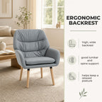Poltrona de Sala de Estar Moderna Acolchoada de Dupla Camada Estofada em Couro Sintético Pés de Madeira 68x74x89 cm Cinza — Características | Features