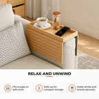 Bandeja de Braço para Sofá em Bambu Bandeja para Apoio de Braço de Sofá Dobrável e Flexível com Base Antiderrapante Mesa Lateral para Snacks Telemóveis Controlos e Bebidas — Utilização | How to use