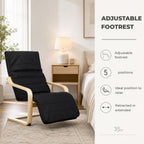 Poltrona de Sala de Estar com Apoio para os Pés Ajustáveis Poltrona para Dormitório Estofada em Tecido com Estrutura de Madeira Carga 120 kg para Escritório Estúdio 66,5x94x100 cm — Características | Features