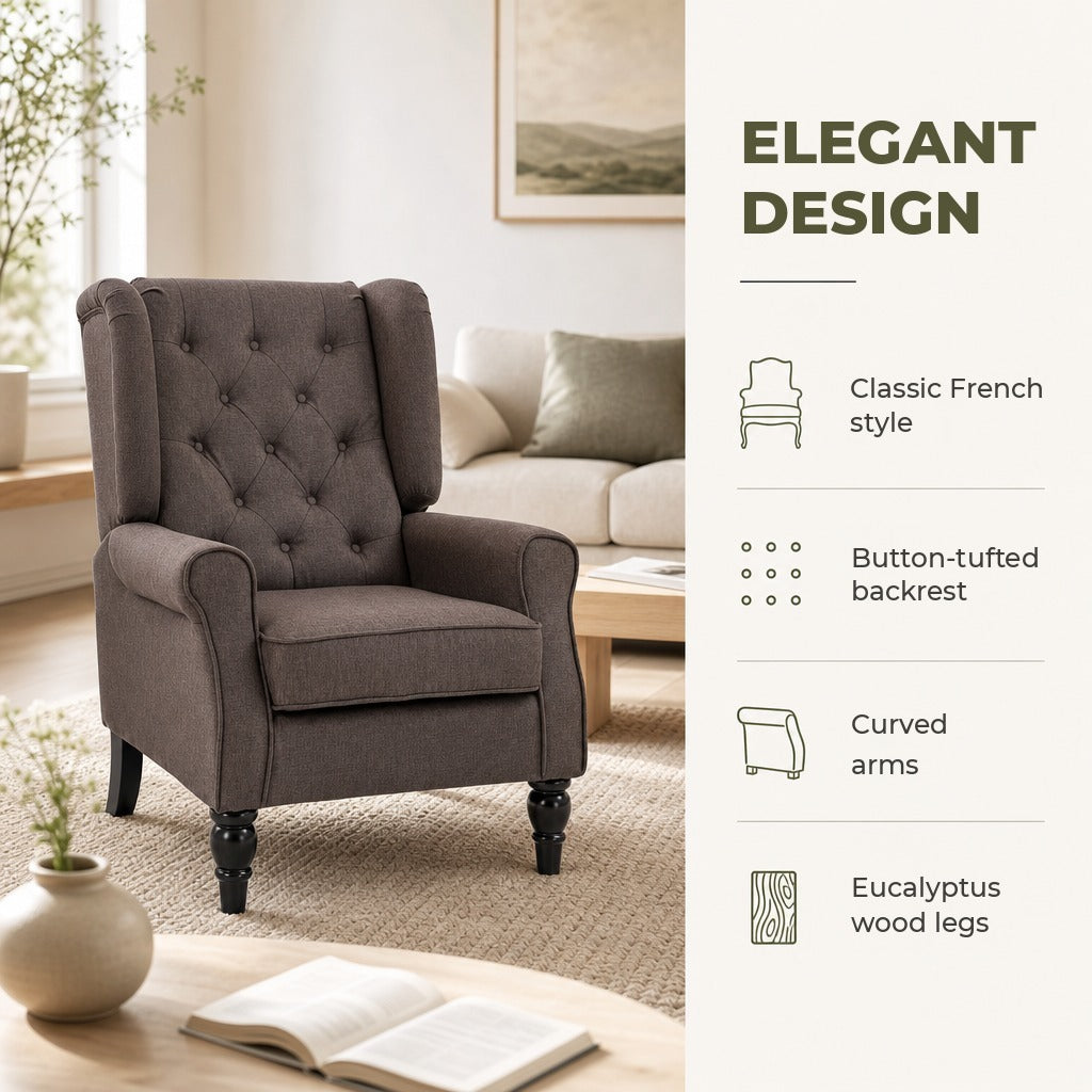 Poltrona de Sala de Estar Poltrona Moderna para Dormitório com Pés de Madeira Poltrona Individual Carga 160 kg para Escritório 74x86x102 cm Marrom — Características | Features