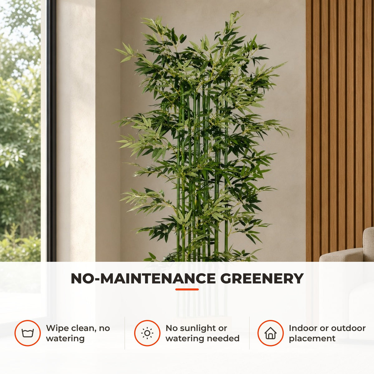 Planta Artificial em Vaso de Madeira de Pinho 180cm Bambu Artificial com 1640 Folhas Realistas Decoração para Interior e Exterior 35x10x180 cm Verde — Utilização | How to use