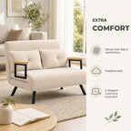 Sofá Cama Convertível em Cama de 2 Lugares Dobrável com Encosto Ajustável em 5 Níveis e 2 Almofadas Acolchoadas 102x73x81 cm Bege Creme — Características | Features