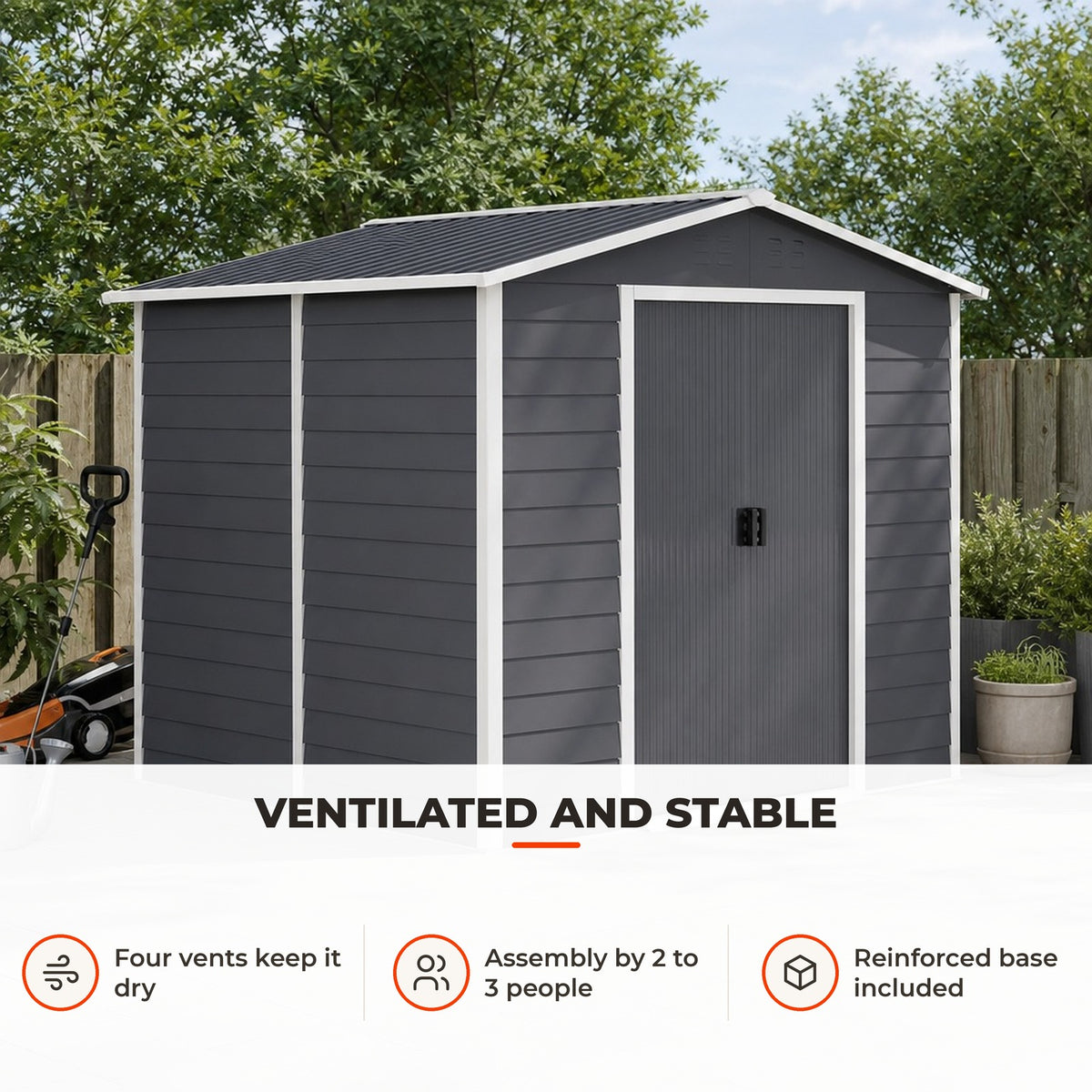 Abrigo de Jardim Exterior 4,4 m² 240x206x198 cm Abrigo de Jardim com Porta de Correr e Fechadura Armário para Jardim Pátio Cinza Escuro — Utilização | How to use