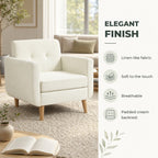 Poltrona Sala de Estar Moderna Poltrona Dormitório com Apoio para os Braços e Pés de Madeira Sofá Individual para Escritório Carga 125 kg 78x70x75 cm Creme — Características | Features