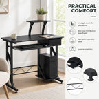 Mesa de Computador com 1 Gaveta Bandeja para Teclado e Suporte para CPU para Escritório Estúdio 90x50x95 cm Preto — Características | Features