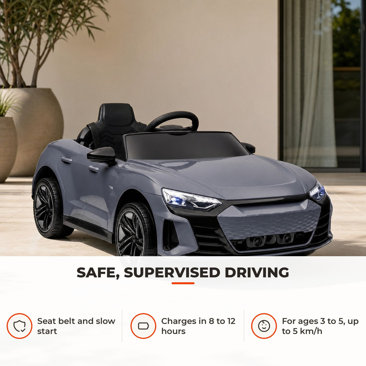 Carro Elétrico AUDI RS E-Tron GT para Crianças de 3-6 Anos Carro de Bateria 12V com 2 Motores Controlo Remoto Faróis LED Buzina Música USB e Abertura de Porta 3-5km/h 103x58x41 cm — Utilização | How to use
