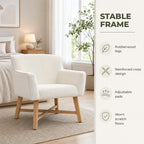 Poltrona de Sala de Estar Estofada em Veludo Poltrona Relax Moderna com Apoio para os Braços Acolchoados Pés de Madeira e Base Cruzada para Dormitório 67x65x74cm Branco Creme — Características | Features