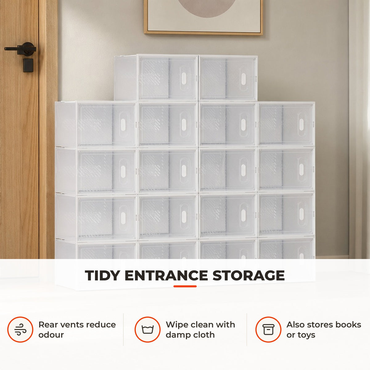 Armário Modular de Plástico Sapateira Modular com 18 Cubos Portas Magnéticas Organizador de Sapatos para Entrada Corredor Dormitório 28x36x21cm Transparente — Utilização | How to use