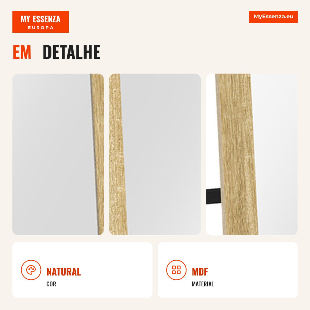 Espelho com Suporte para Parede ou para Colocar Retangular com Moldura de Madeira para Sala Quarto 37x155 cm Marrom Claro — infografia 4