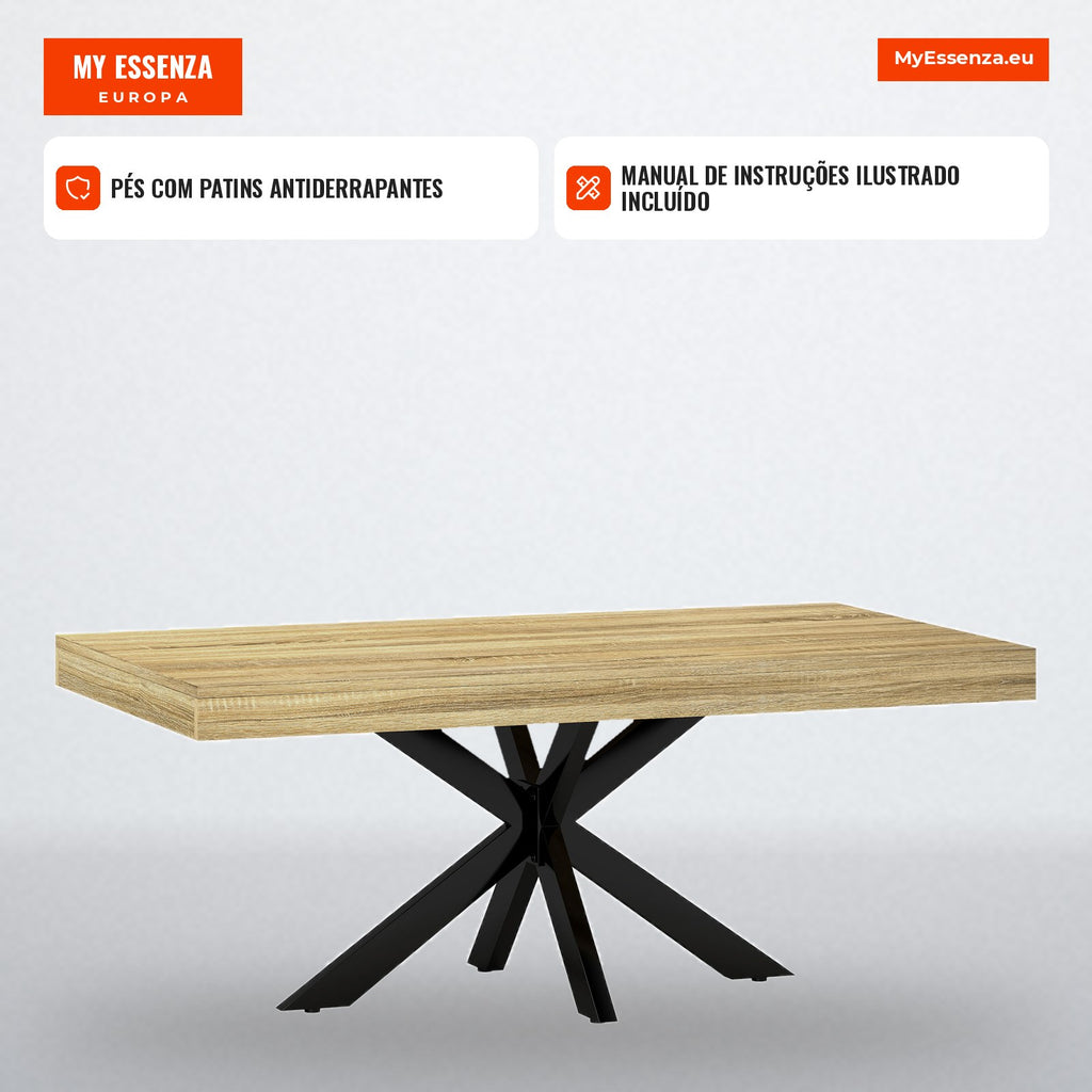 Mesa de Centro Retangular Mesa Auxiliar Estilo Industrial em Metal Preto e Tampo Aspeto Madeira 110x60x45 cm — infografia 4