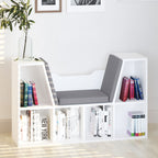 Estante Infantil com Assento Estante com 6 Cubos e Banco com Almofada 102x30x61cm Branco e Cinzento — foto 2