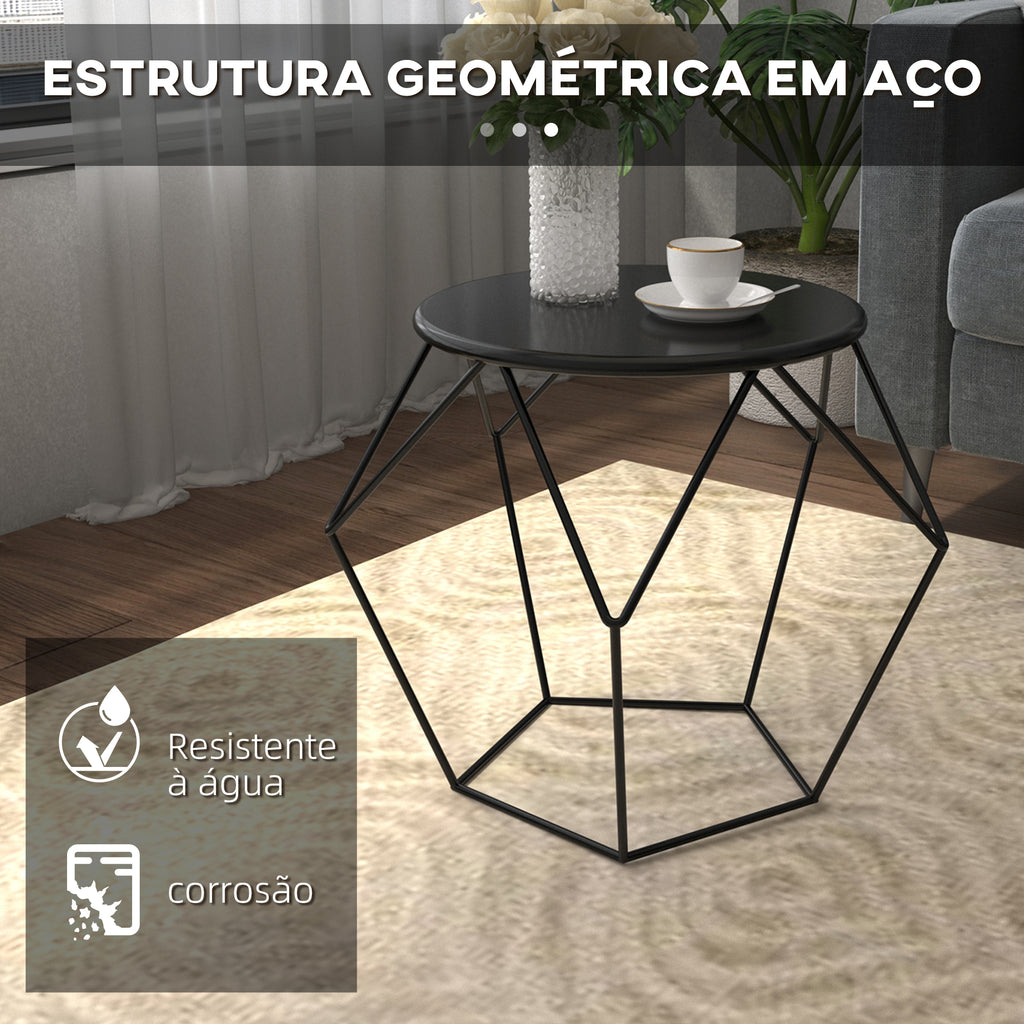 Mesa de Centro de Metal Estilo Moderna Mesa de Apoio Redonda para Sala de Estar Escritório 51x51x44 cm Preto — foto 4