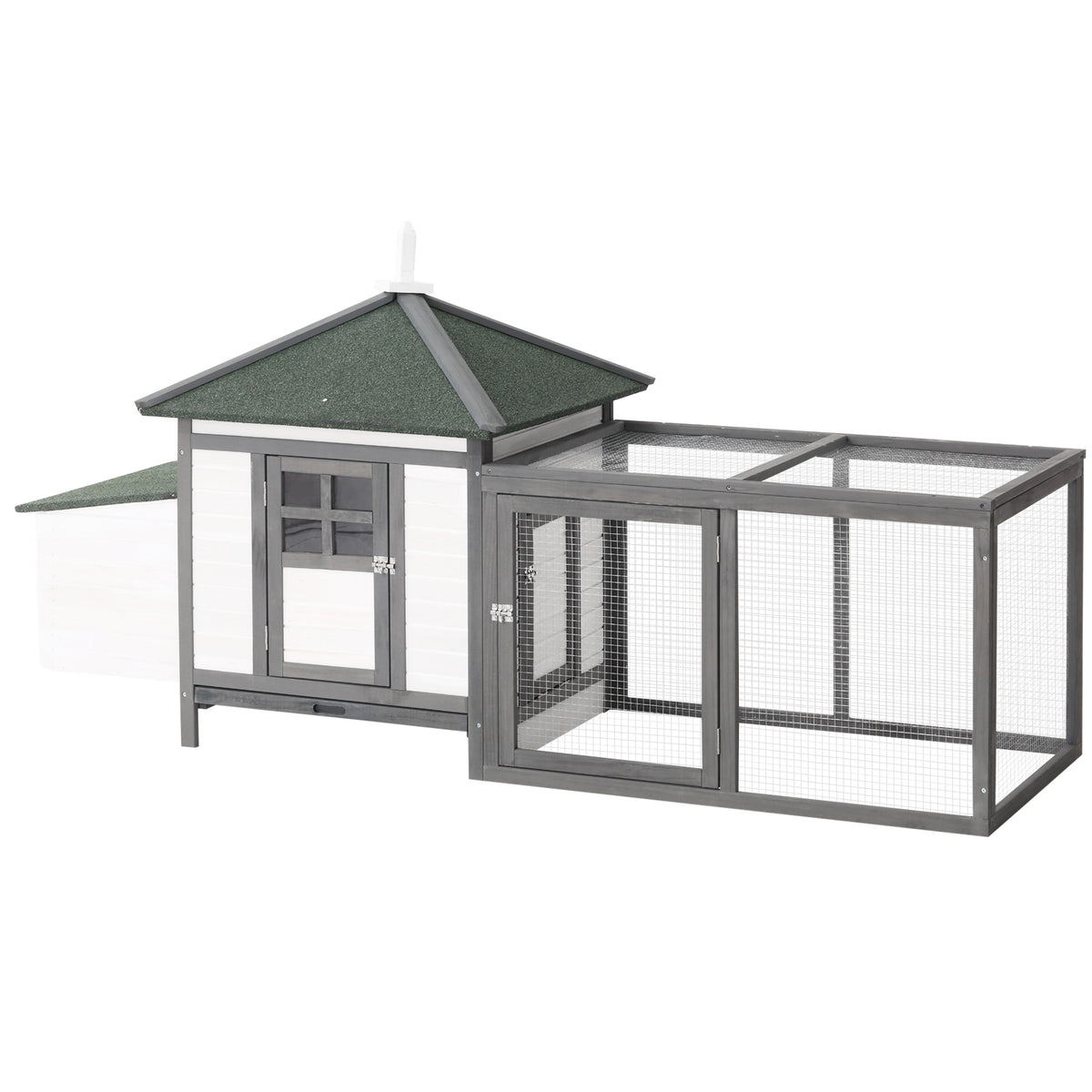 Galinheiro de Madeira de Abeto para Galinhas Exterior com Caixa Ninho Bandeja Removível e Espaço para Correr 196x76x97 cm Cinza — foto 1
