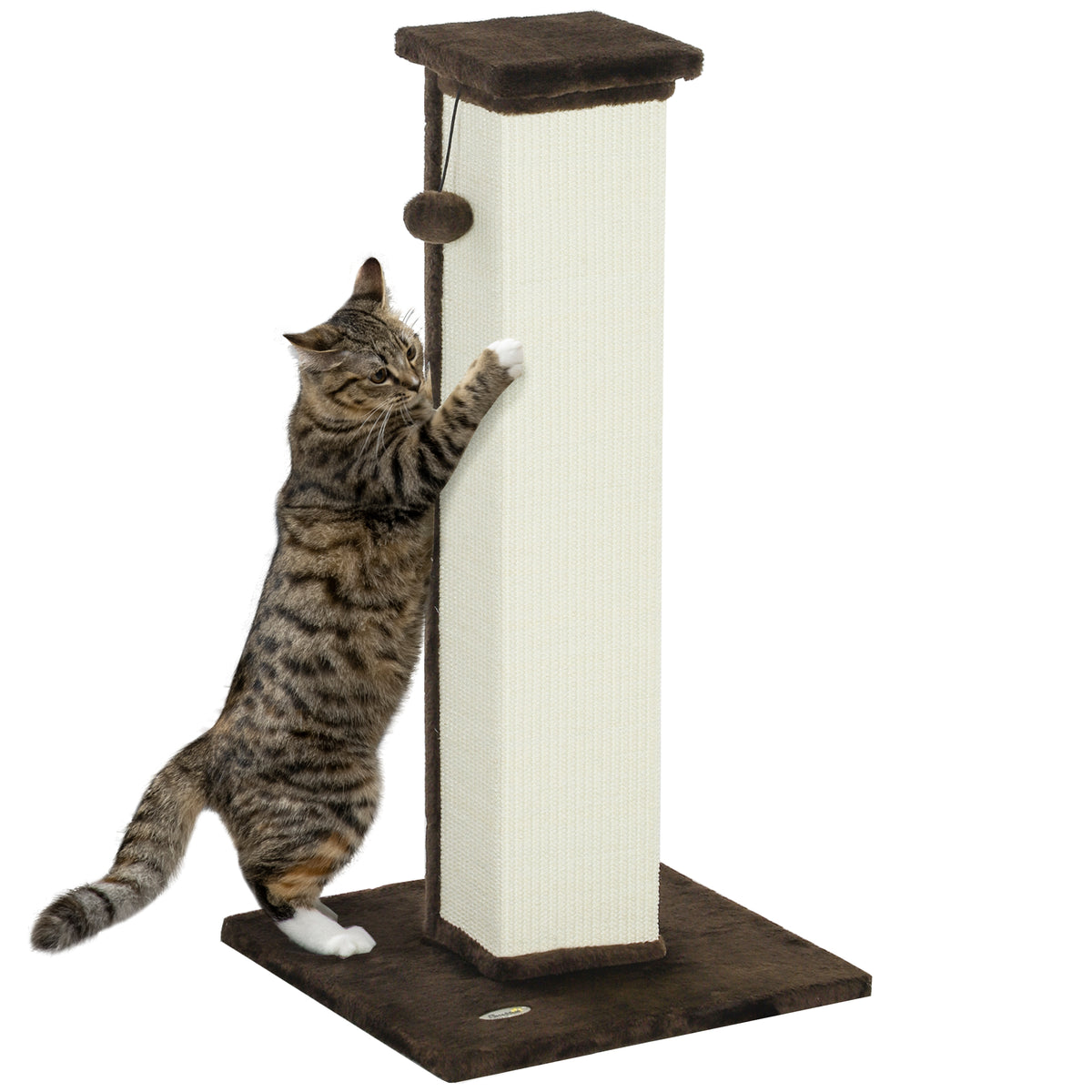 Poste Arranhador para Gatos Altura 81 cm Arranhador para Gatos com Poste de Sisal e Bola Suspensa 41x41x81 cm Marrom e Creme — foto 1