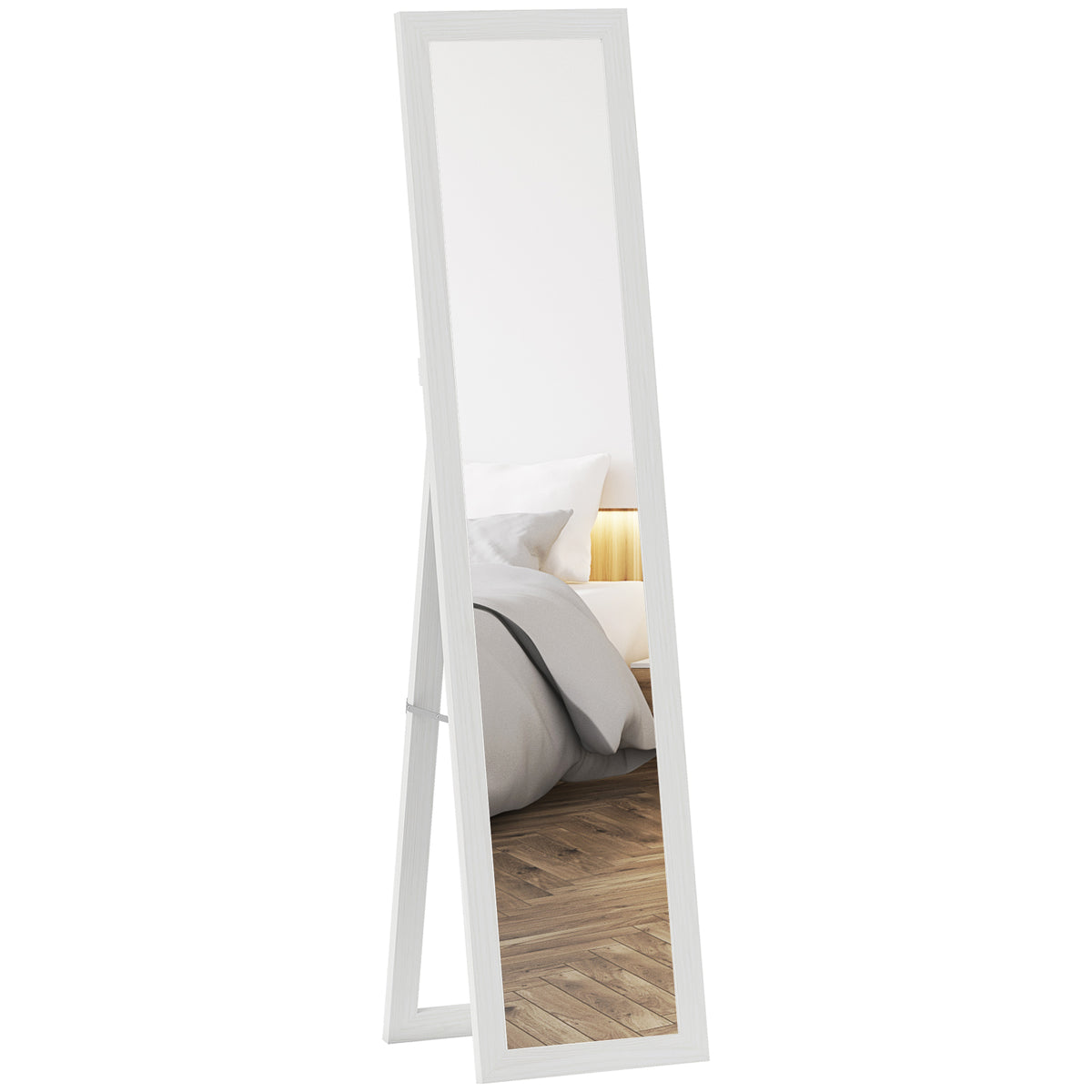 Espelho de Corpo Inteiro 37x155 cm Espelho de Pé Espelho de Parede Retangular com Estrutura de Madeira Decorativo para Sala de Estar Dormitório Corredor Branco com Veios — foto 1