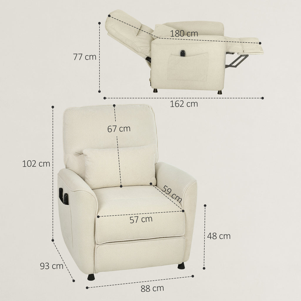 Poltrona de Massagem Relax com Aquecimento Lombar e Massagem por Vibração Poltrona Reclinável Elétrica Motor Silencioso Função de Memória Bolsos Laterais Controle Remoto 88x93x102 cm Creme — foto 3