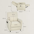 Poltrona de Massagem Relax com Aquecimento Lombar e Massagem por Vibração Poltrona Reclinável Elétrica Motor Silencioso Função de Memória Bolsos Laterais Controle Remoto 88x93x102 cm Creme — foto 3