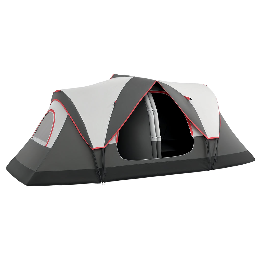 Tenda de Campismo Familiar para 4-5 Pessoas Tenda de Campismo Dobrável com 2 Quartos e Bolsa de Transporte Impermeável para Trekking 450x215x180 cm Cinza — foto 1