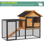 Coelheira Gaiola externa para pequenos animais de estimação 2 níveis com bandeja removível de madeira e rampa de metal 122x63x92 cm para coelhos cobaios de madeira e cinza — foto 4