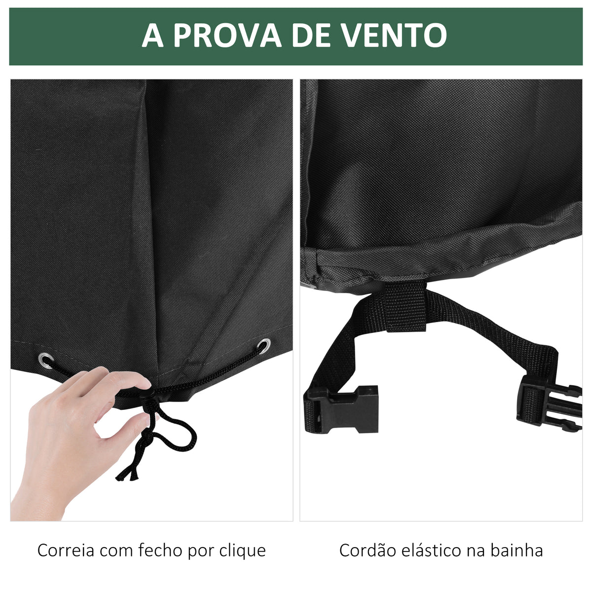 Capa Protetora para Móveis de Jardim 154x94x66cm Cobertura de Móveis Mesas Exterior Tecido Oxford 600D Impermeável com Fivela para Pátio Terraço Preto — foto 6