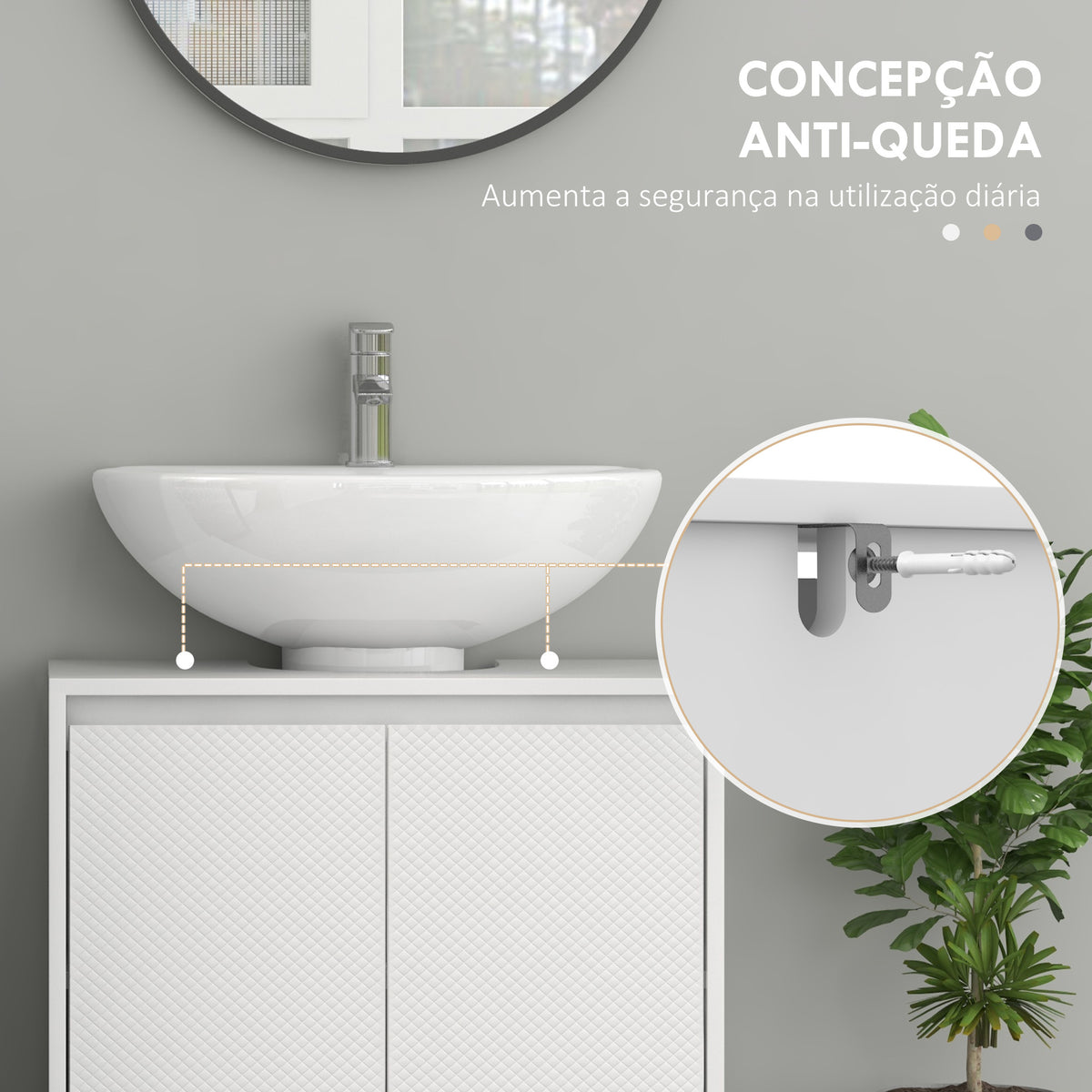 Móvel para Lavatório Pousar Móvel para Lavatório Moderno com Prateleira Anti-Tombo Carga 40 kg 60x30x60 cm Branco — foto 5